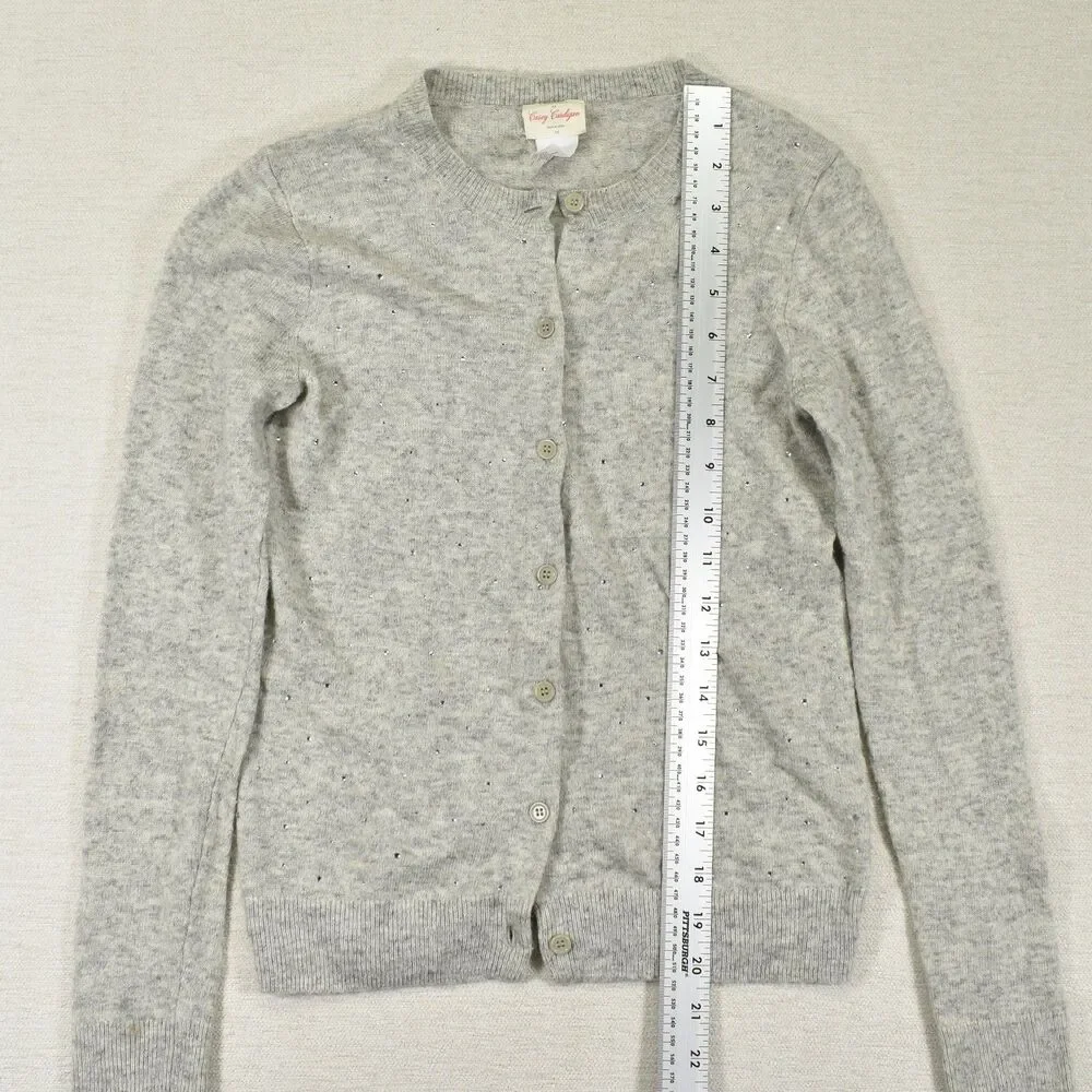 J Crew Crewcuts Girls 14 Gray Heather Sparkle Merino Wool Blend Cardigan Sweater